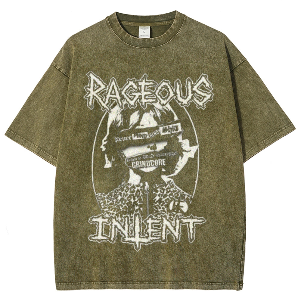 Unisex Vintage Rageous Intent Darkness Style Graphic Short Sleeve Washed T-shirt