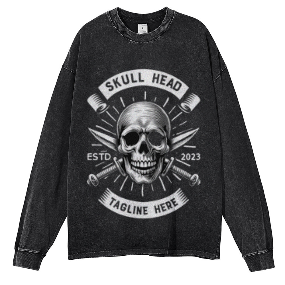 Oversized Vintage Washed Skull Head Graphic Sweatshirt