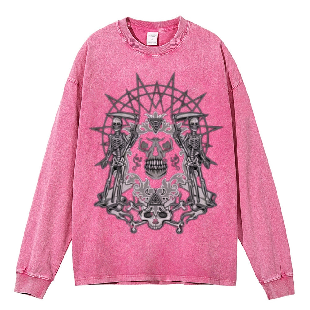 Oversized Vintage Washed Gothic Skull Graphic Sweatshirt