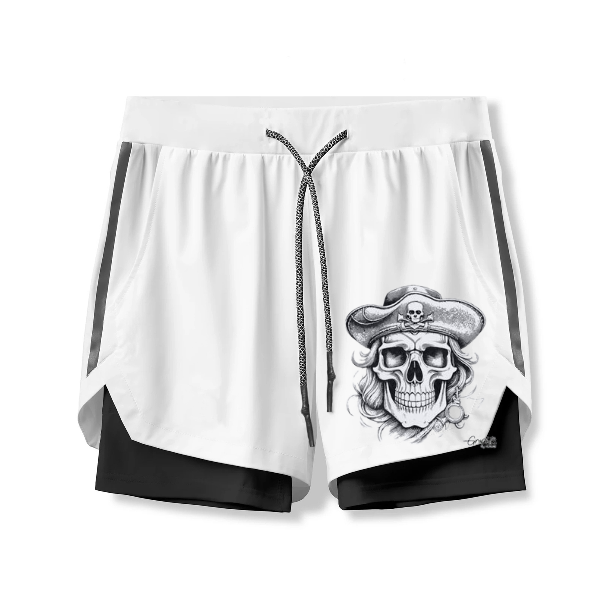 Pirate Skull Print 2 In 1 Gym Shorts for Men