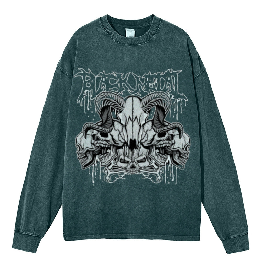 Oversized Vintage Washed Gothic Skull Graphic Sweatshirt