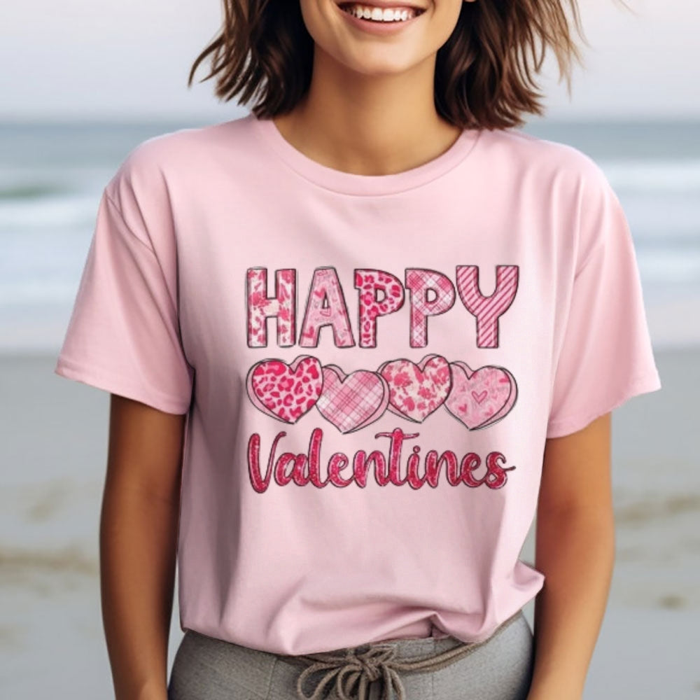 Women Happy Valentine's Day Print Graphic T-shirt