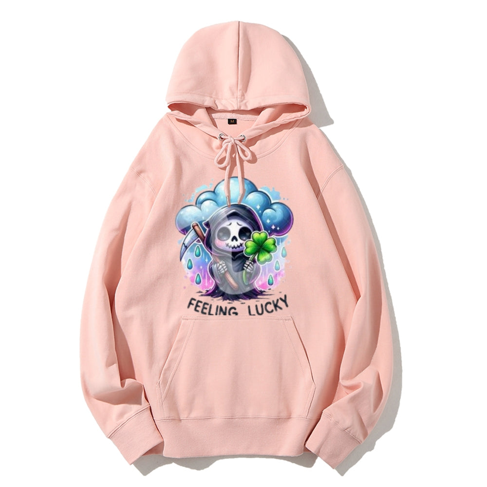 Women Cute Feeling Lucky Skeleton Graphic Hoodies