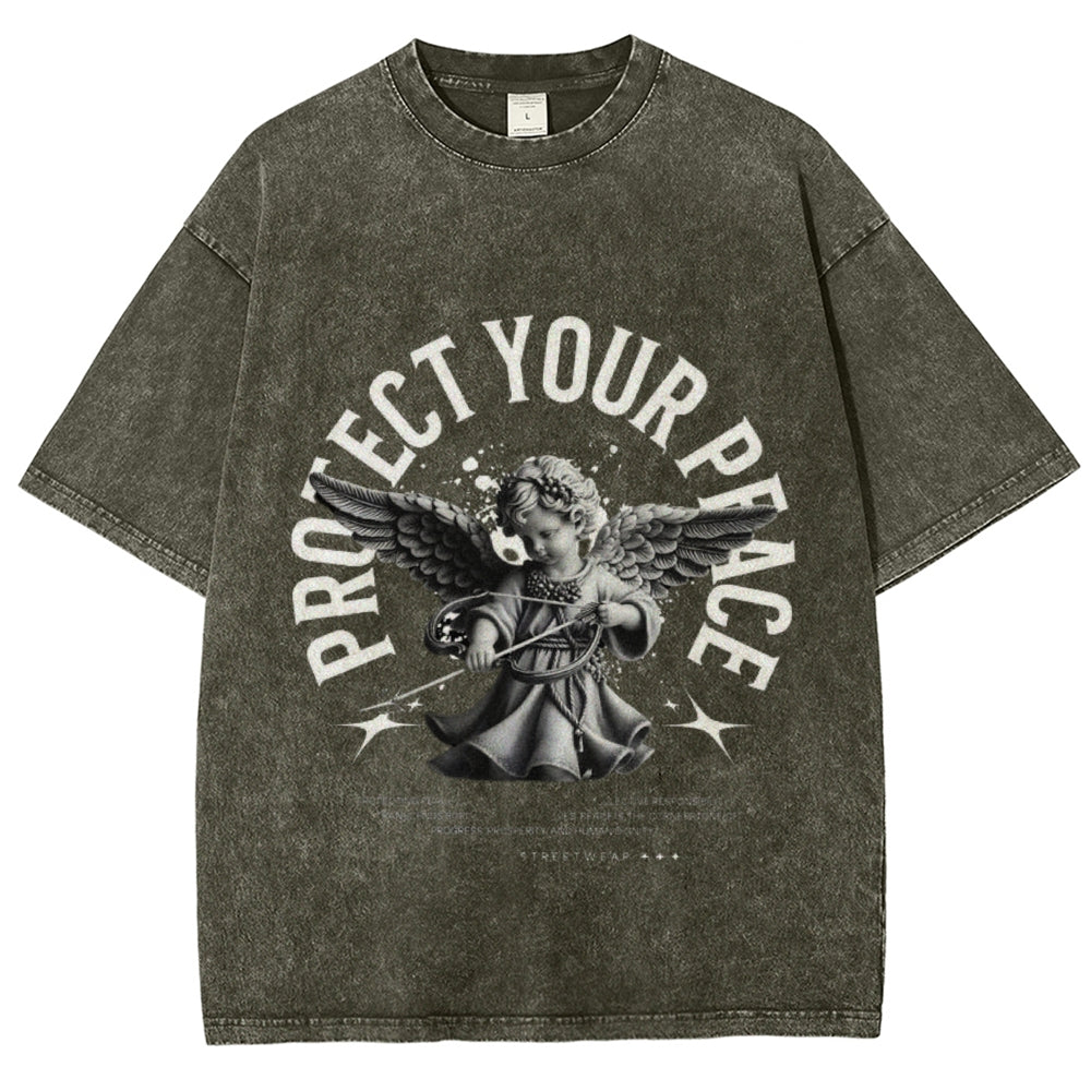 Women Vintage Protect Your Peace Angel Graphic T-shirt