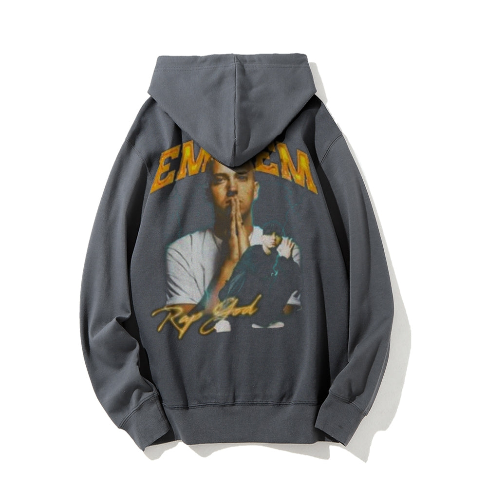 Mens Vintage Eminem Darkness Style Print Graphic Pullover With Kangaroo Pocket Hoodies