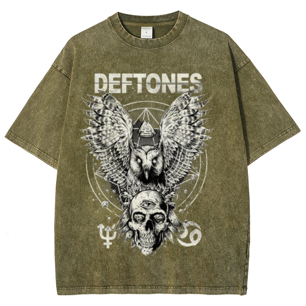 Unisex Vintage The Deftones Rock Band Print Short Sleeve Casual Graphic Washed T-shirt