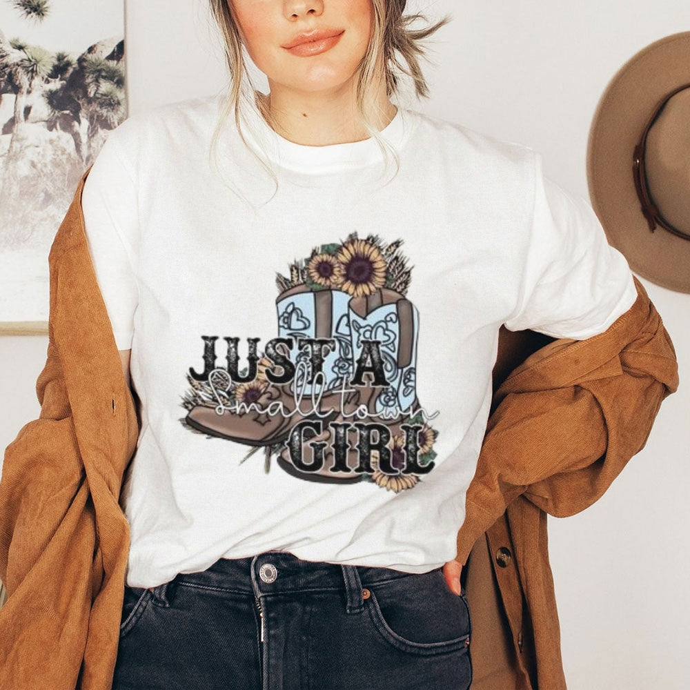 Women Western Cowboy Style Print Graphic T-shirt