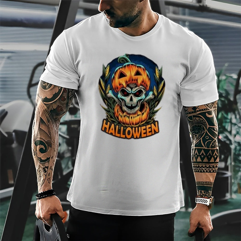 Mens Halloween Pumpkin Head Graphic Tee