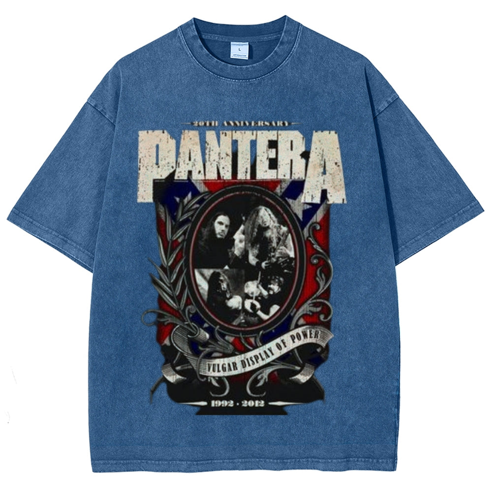 Unisex Vintage The Pantera Rock Band Print Short Sleeve Casual Graphic Washed T-shirt