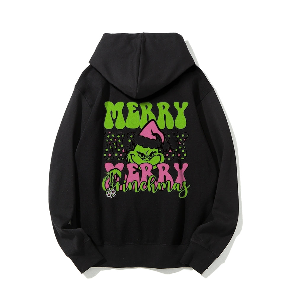 Merry Christmas Vibes Graphic Pullover With Kangaroo Pocket Hoodies