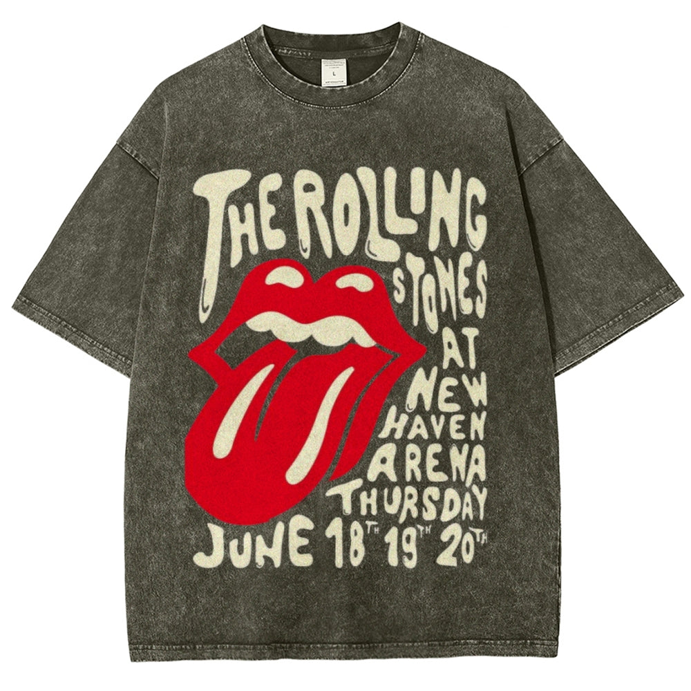 Unisex Vintage The Rolling Stone Rock Band Print Short Sleeve Casual Graphic Washed T-shirt