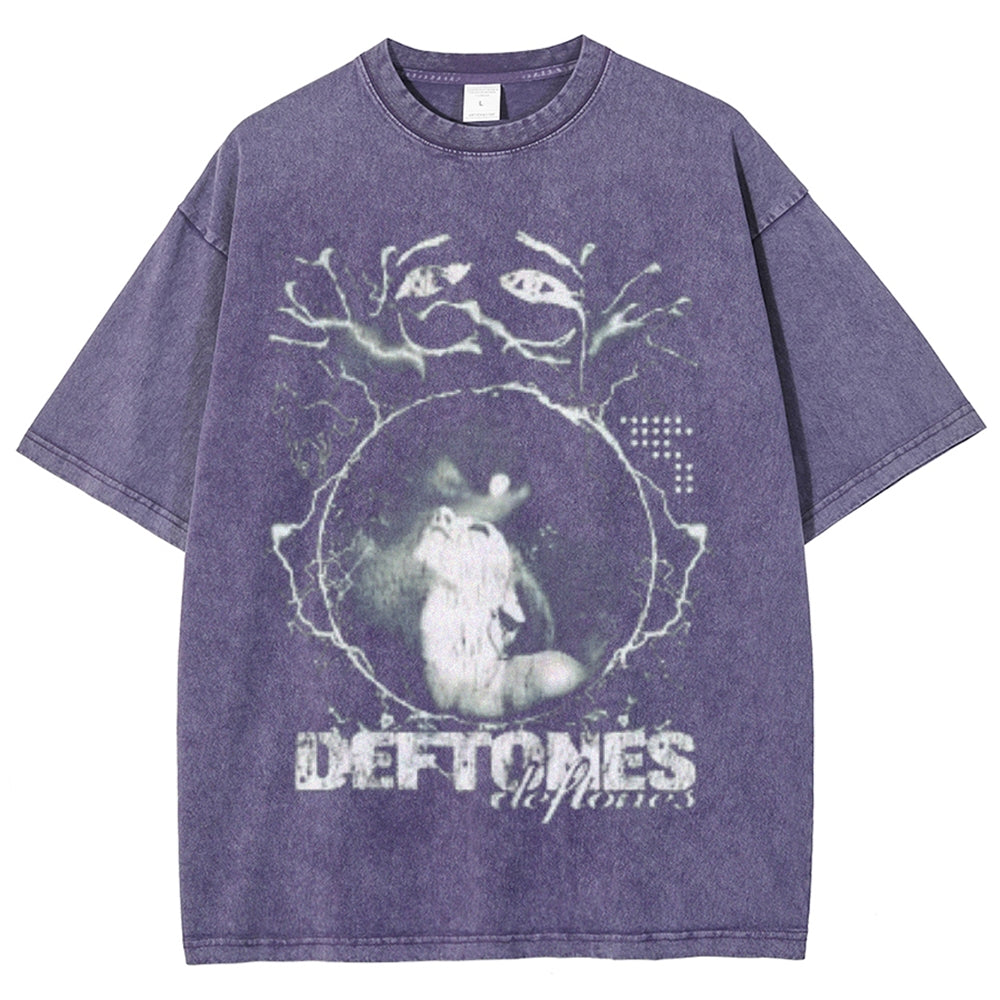 Unisex Vintage Deftones Darkness Style Graphic Short Sleeve Washed T-shirt