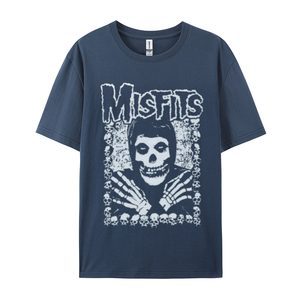 Mens Vintage The Misfits Rock Band Print Cotton Short Sleeve Casual Graphic T-shirt