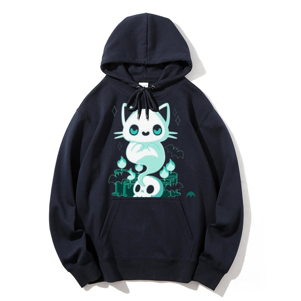 Women Cute Ghost Cat Graphic Hoodies