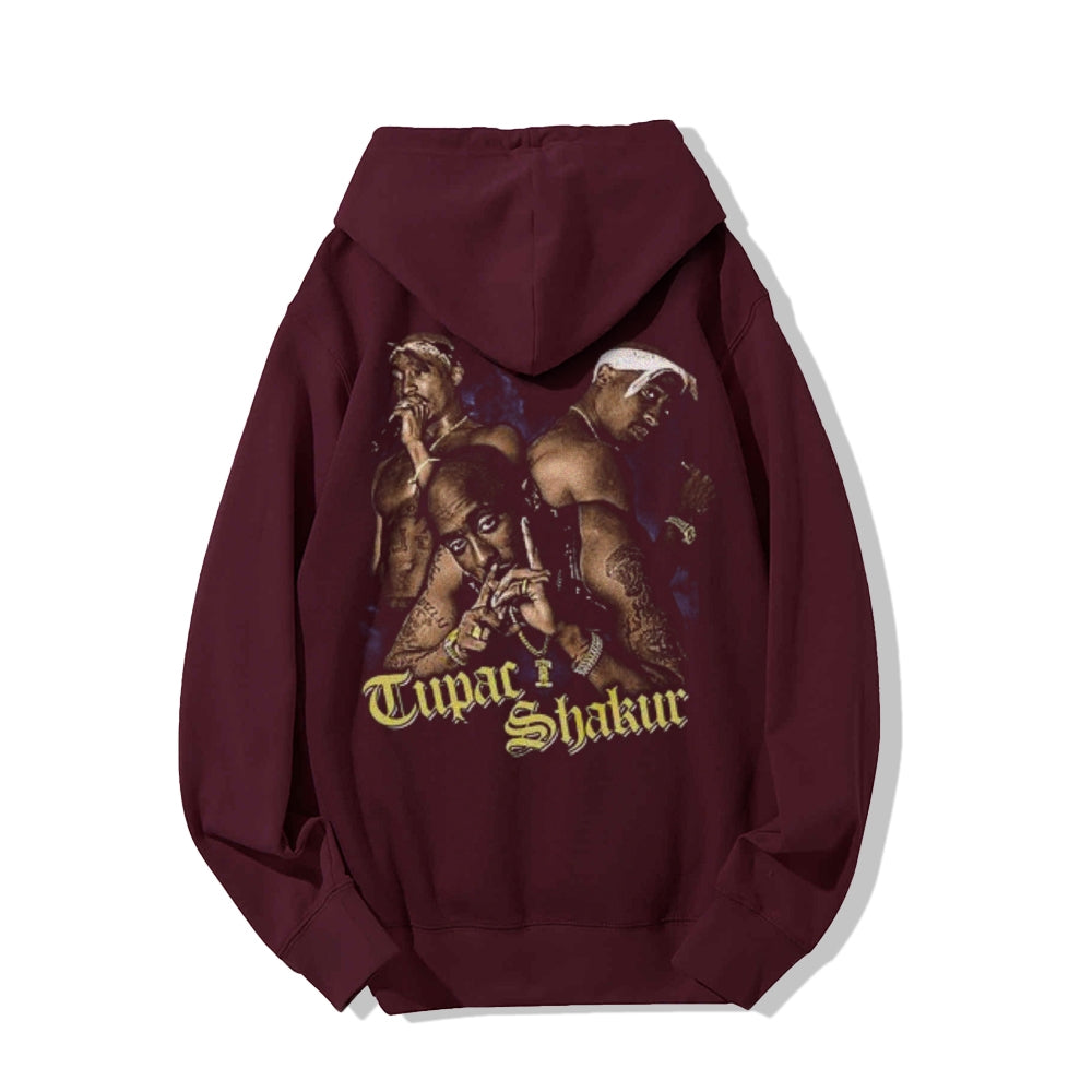 Mens intage The Love Tupac Darkness Style Print Graphic Pullover With Kangaroo Pocket Hoodies