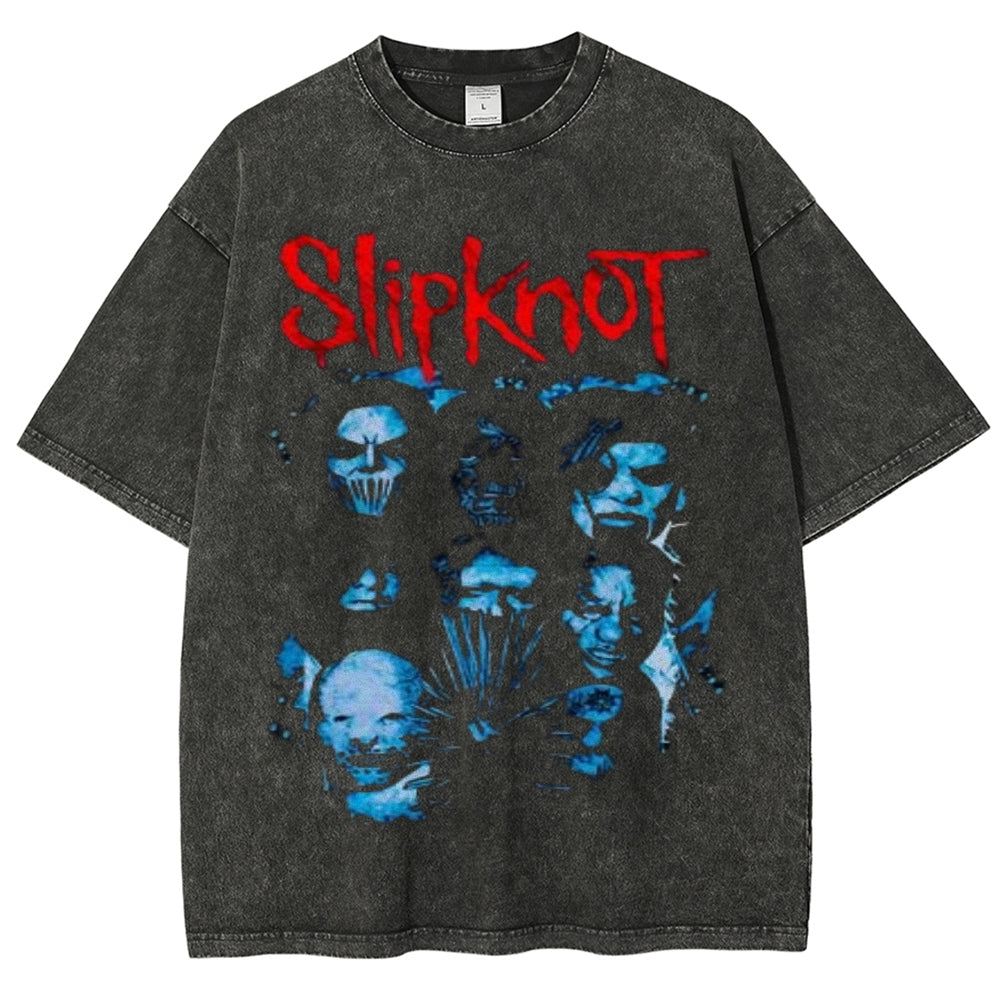 Unisex Vintage The Slipknot Rock Band Print Short Sleeve Casual Graphic Washed T-shirt