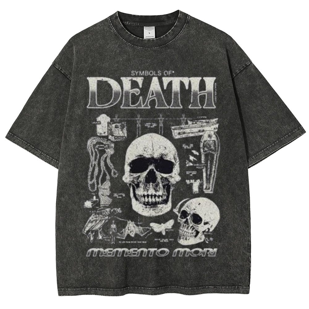 Unisex Vintage Death Darkness Style Graphic Short Sleeve Washed T-shirt