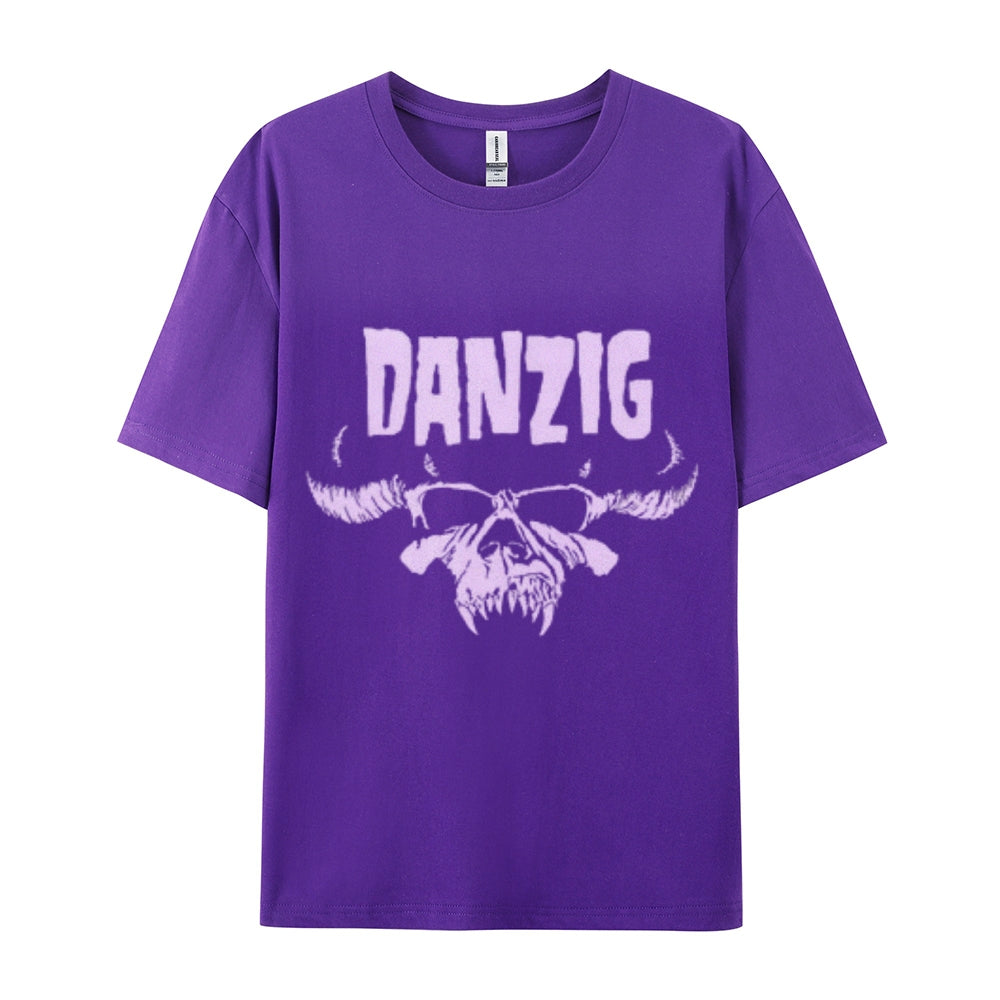 Mens Vintage The Danzig Rock Band Print Cotton Short Sleeve Casual Graphic T-shirt