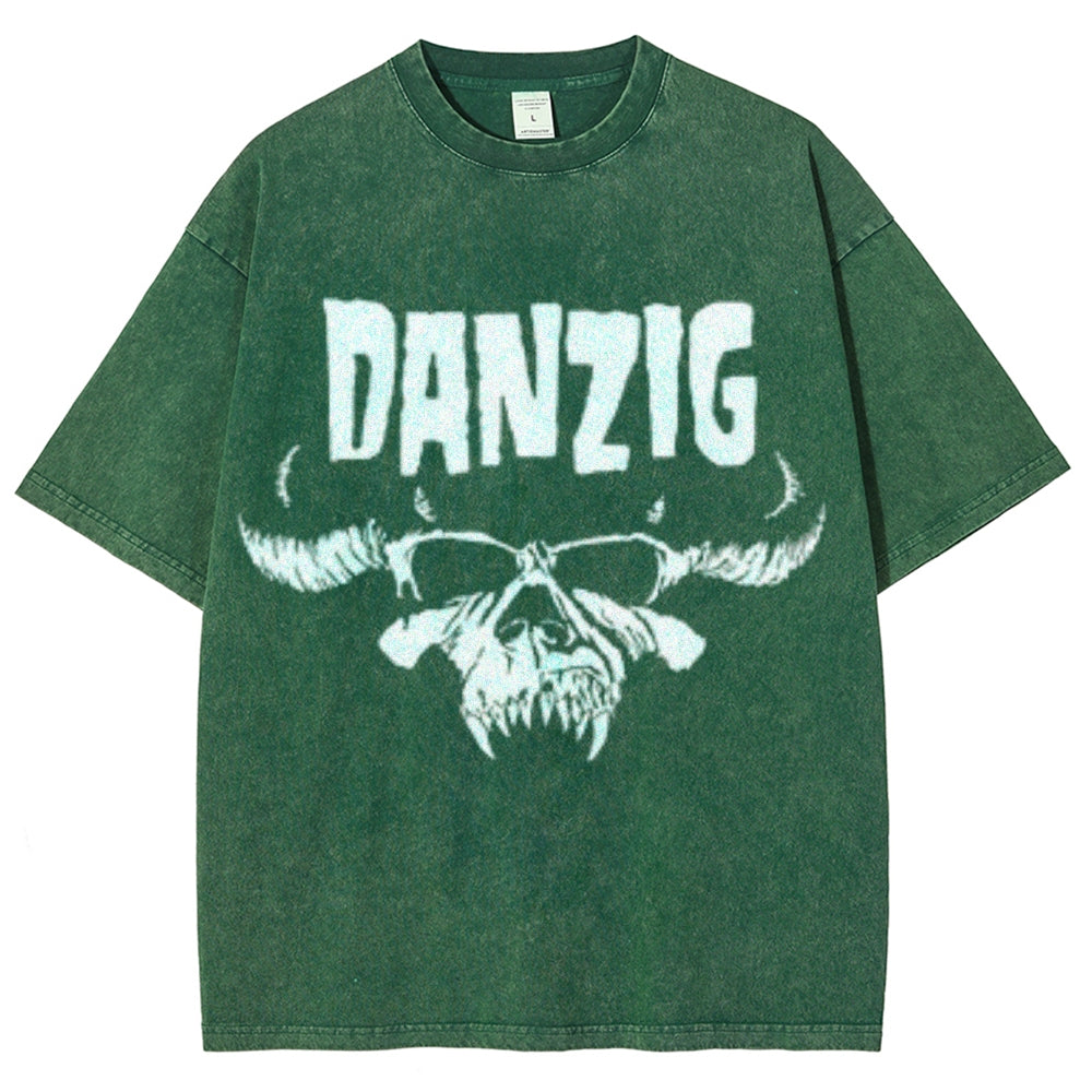 Unisex Vintage The Danzig Rock Band Print Short Sleeve Casual Graphic Washed T-shirt