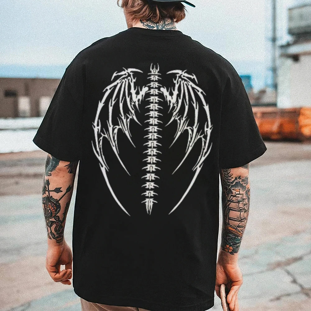 Mens Vintage Winged Skeleton Graphic Tee