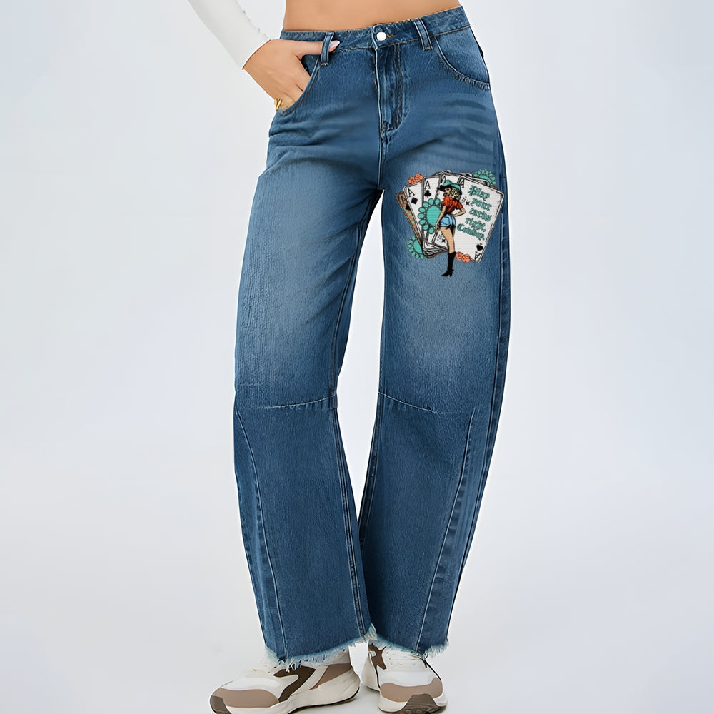 Women Just To Be A Cowgirl Graphic Baggy Straight Leg Jean