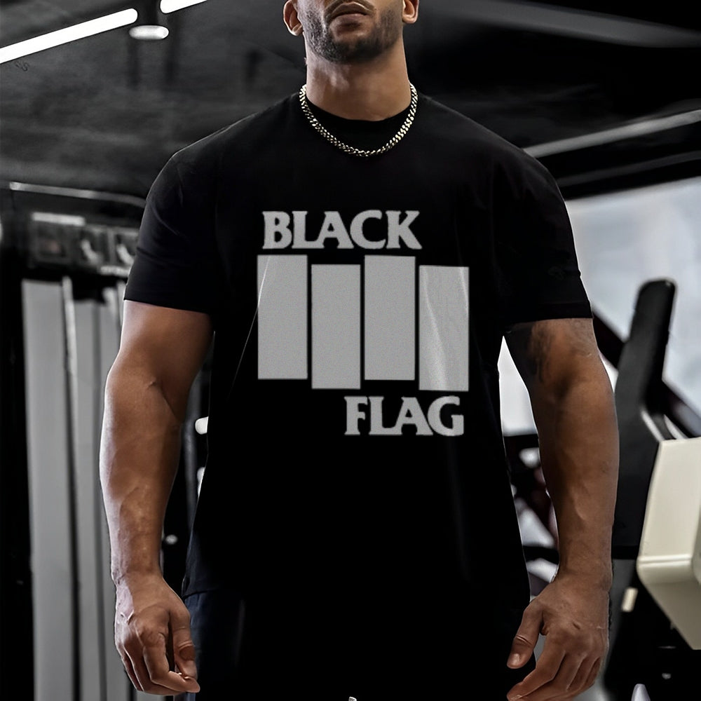 Mens Vintage The Black Flag Rock Band Print Cotton Short Sleeve Casual Graphic T-shirt