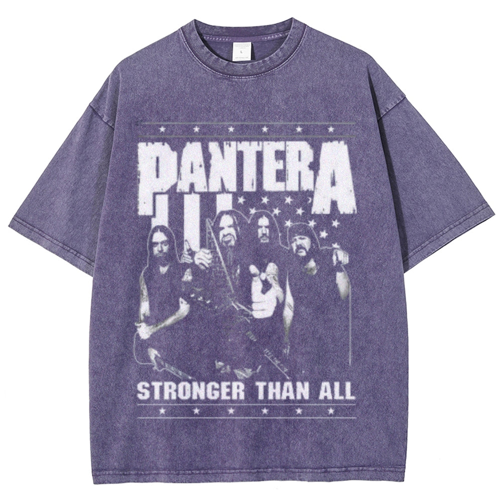 Unisex Vintage The Pantera Rock Band Print Short Sleeve Casual Graphic Washed T-shirt