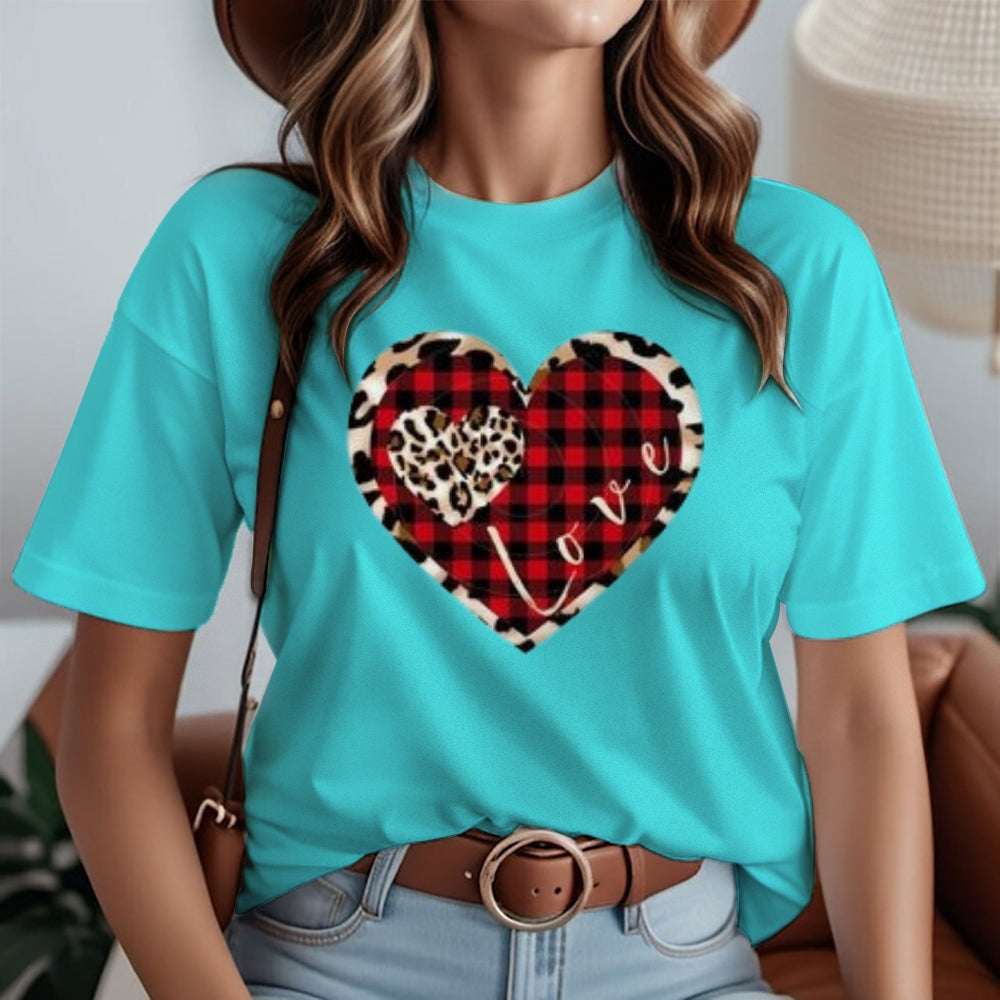 Women Love Leopard Heart Valentine's Day Print Graphic T-shirt