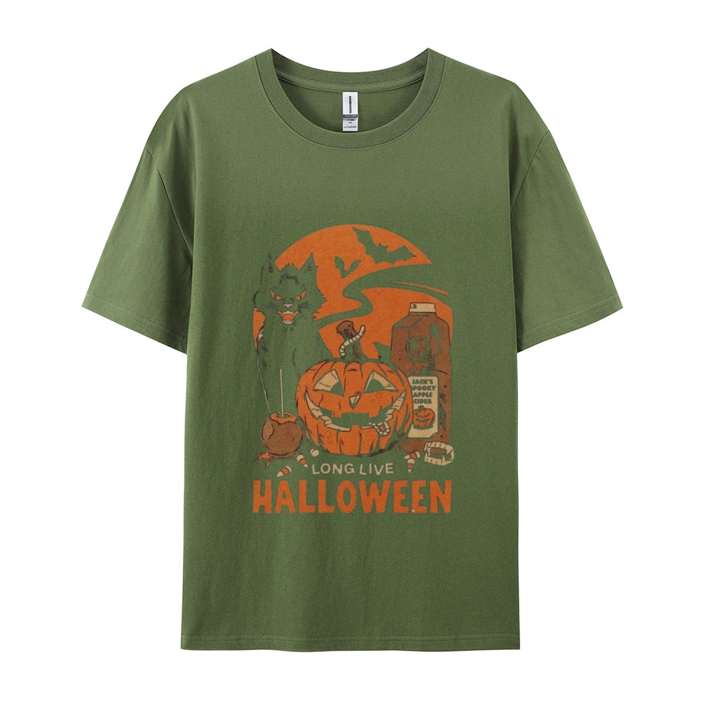 Mens Halloween Pumpkin Cat Graphic Tee