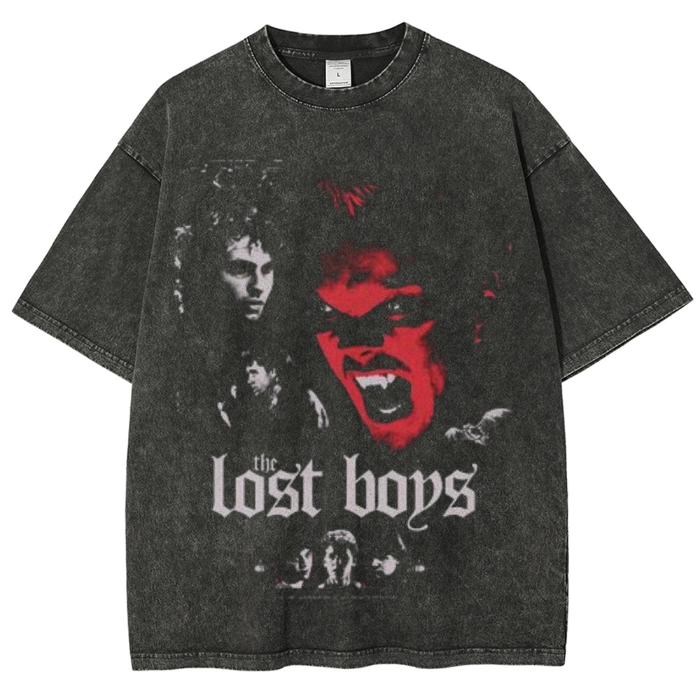 Unisex Vintage The Lost Boys Horror Graphic Short Sleeve Washed T-shirt