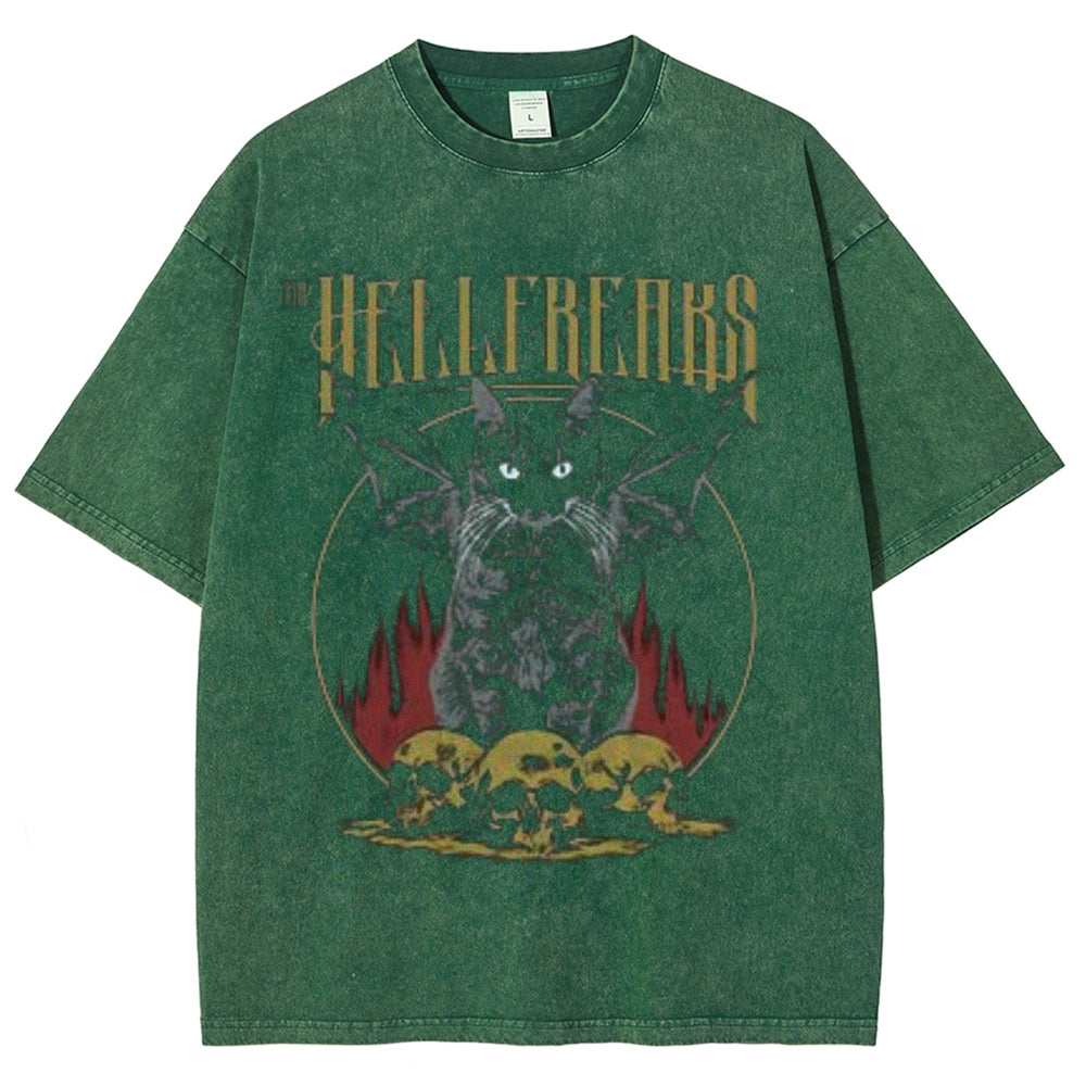 Unisex Vintage The Hellfreaks Short Sleeve Graphic Washed T-shirt