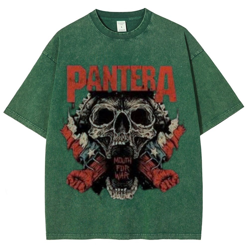 Unisex Vintage The Pantera Rock Band Print Short Sleeve Casual Graphic Washed T-shirt