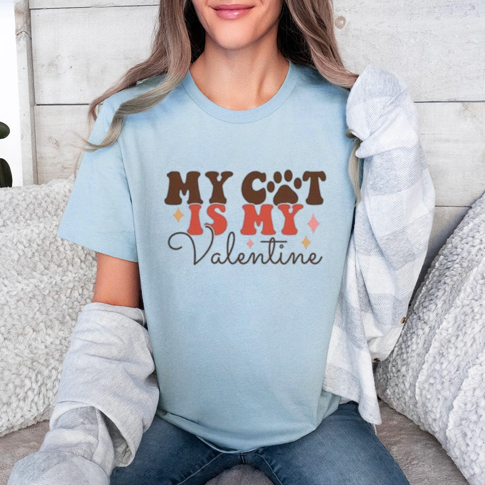 Women My Cat Is My Valentine's Day Print Graphic T-shirt