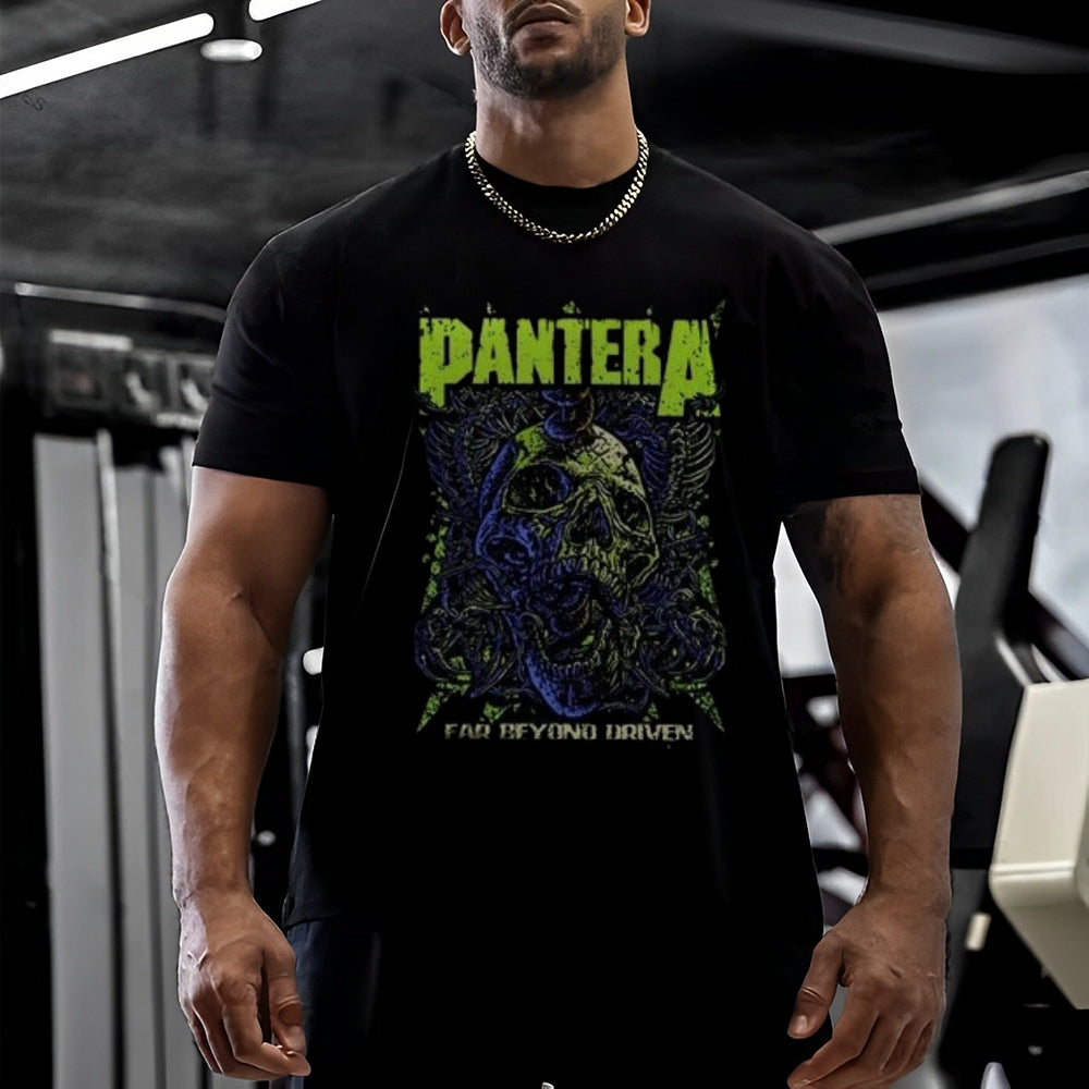 Mens Vintage The Pantera Rock Band Print Cotton Short Sleeve Casual Graphic T-shirt