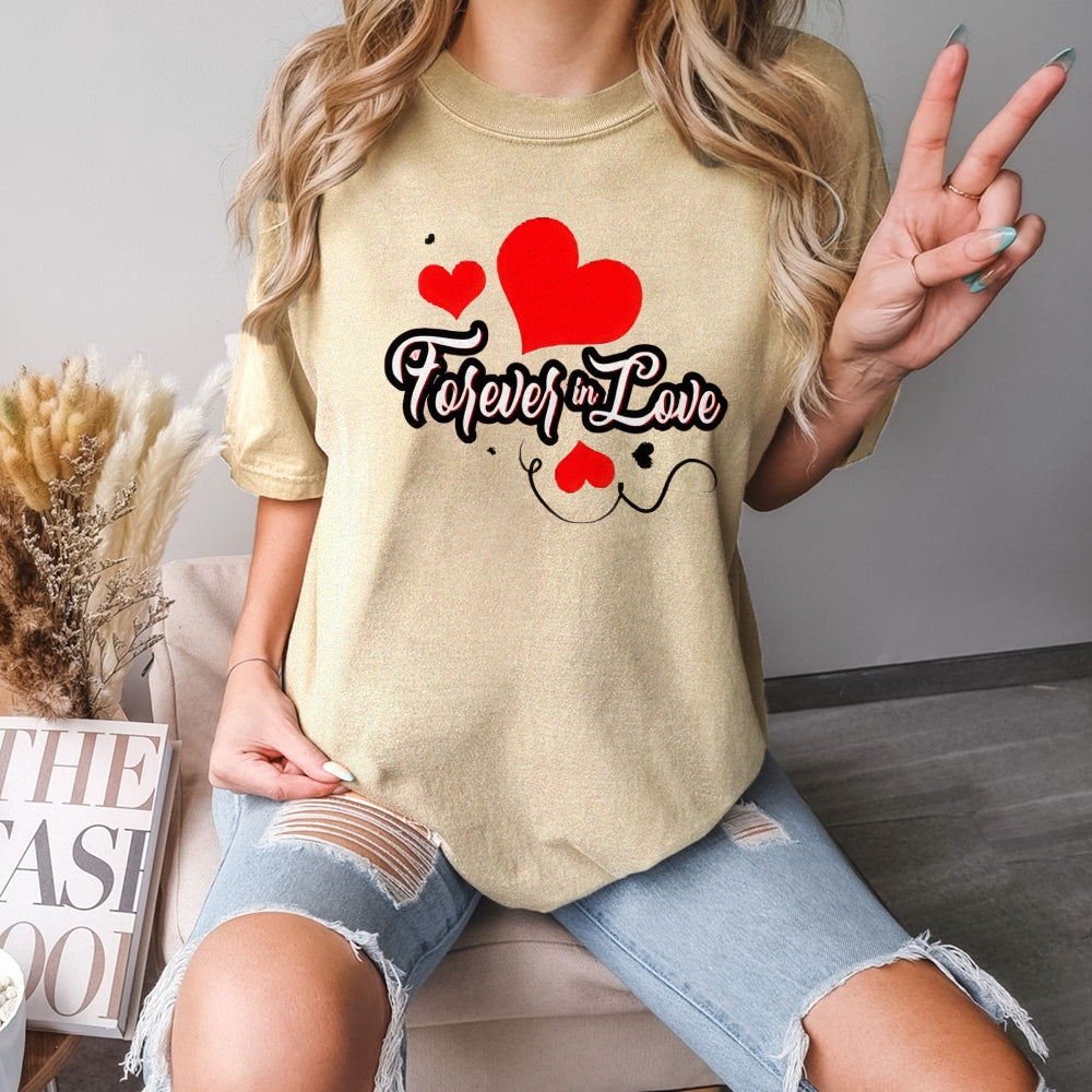 Women Valentine's Day Forever Love Heart Print Graphic T-shirt