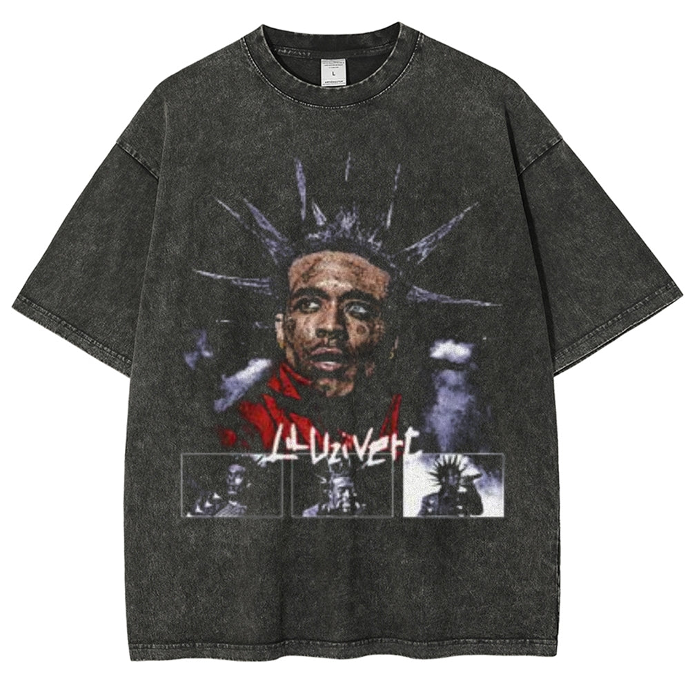 Unisex Vintage Lil Uzi Graphic Short Sleeve Washed T-shirt