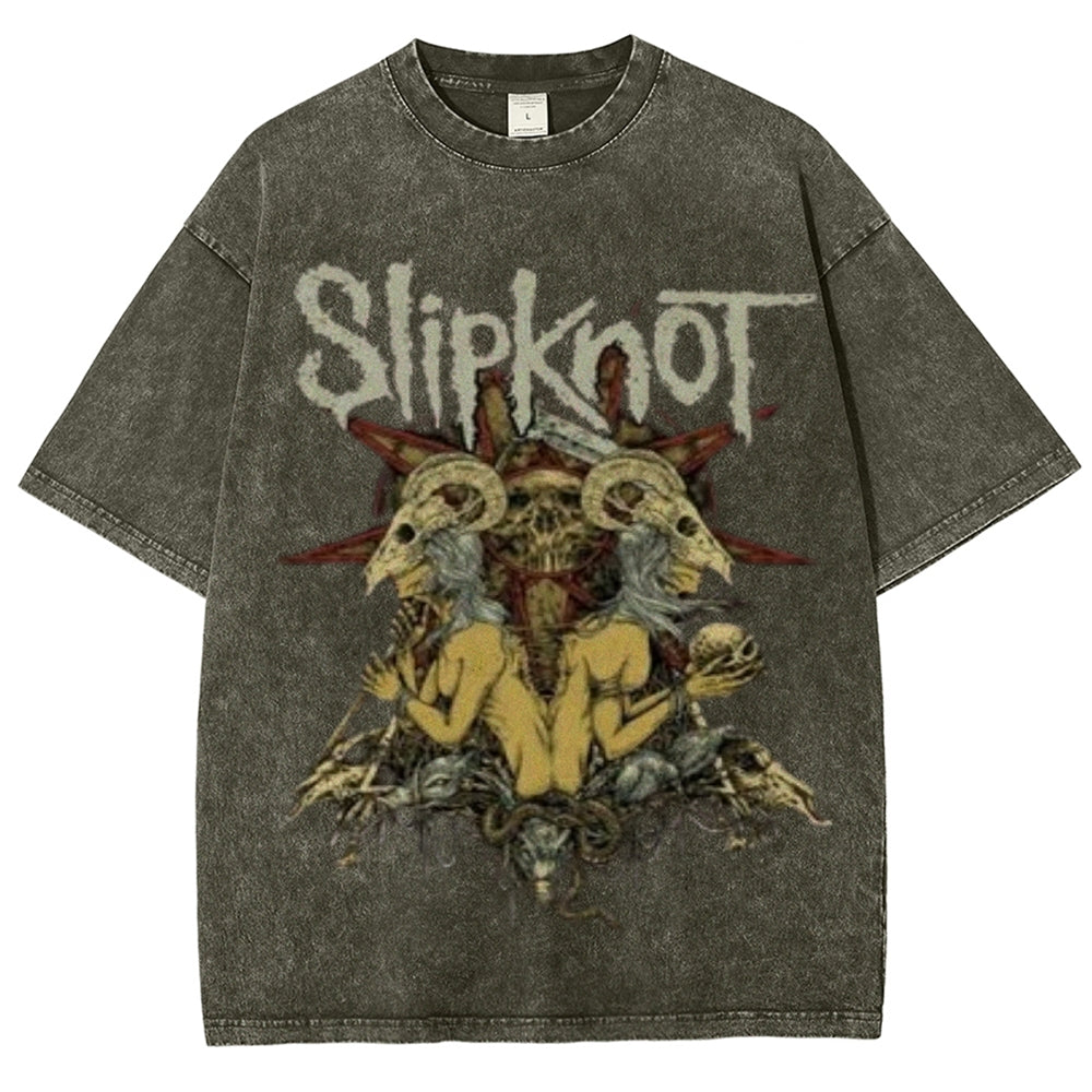 Unisex Vintage The Slipknot Rock Band Print Short Sleeve Casual Graphic Washed T-shirt