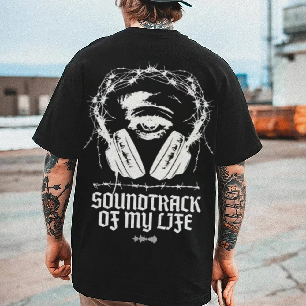 Mens Vintage Soundtrack Of My Life Print Graphic Tee