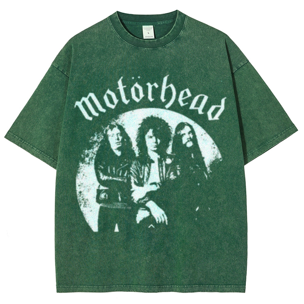 Unisex Vintage The Motorhead Rock Band Print Short Sleeve Casual Graphic Washed T-shirt