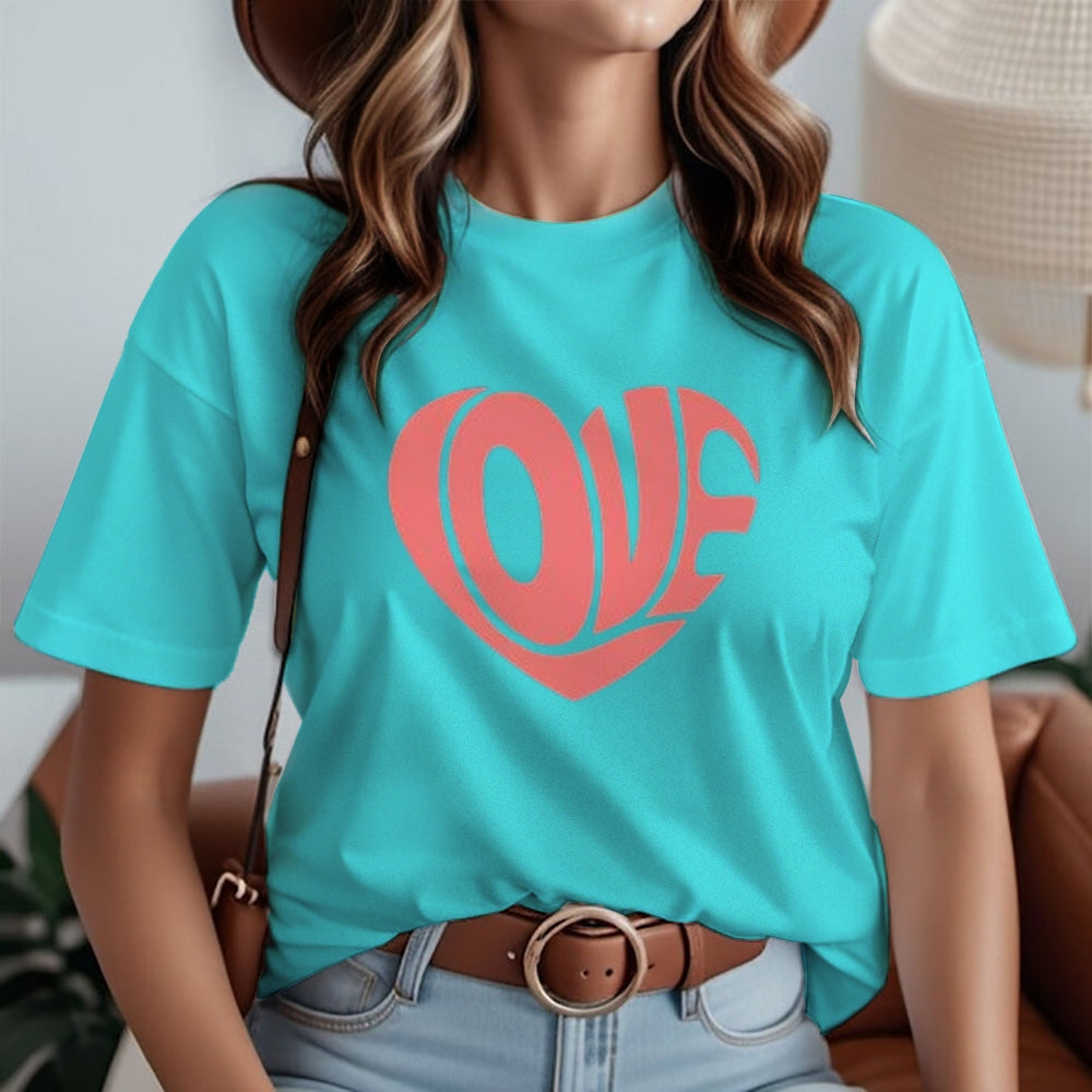 Women Love Heart Valentine's Day Print  Graphic T-shirt