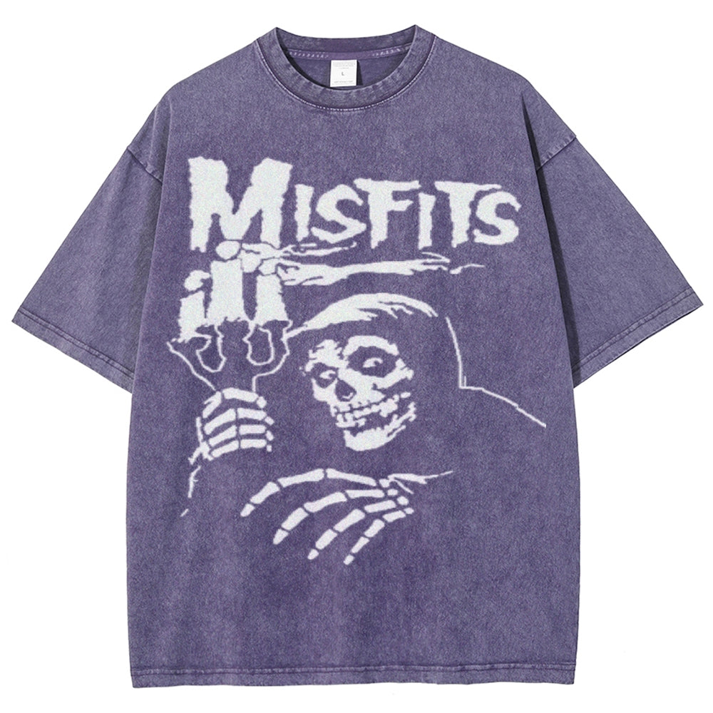 Unisex Vintage The Misfits Rock Band Print Short Sleeve Casual Graphic Washed T-shirt