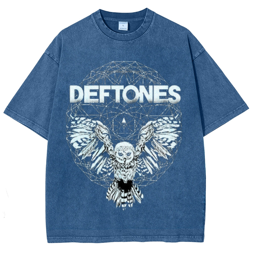 Unisex Vintage The Deftones Rock Band Print Short Sleeve Casual Graphic Washed T-shirt