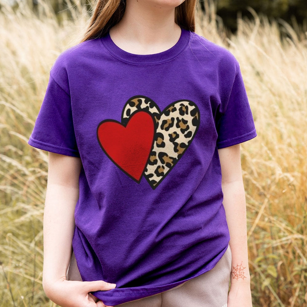 Women Love Leopard Heart Valentine's Day Print  Graphic T-shirt