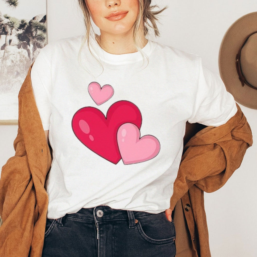 Women Love Pink Heart Valentine's Day Print Graphic T-shirt