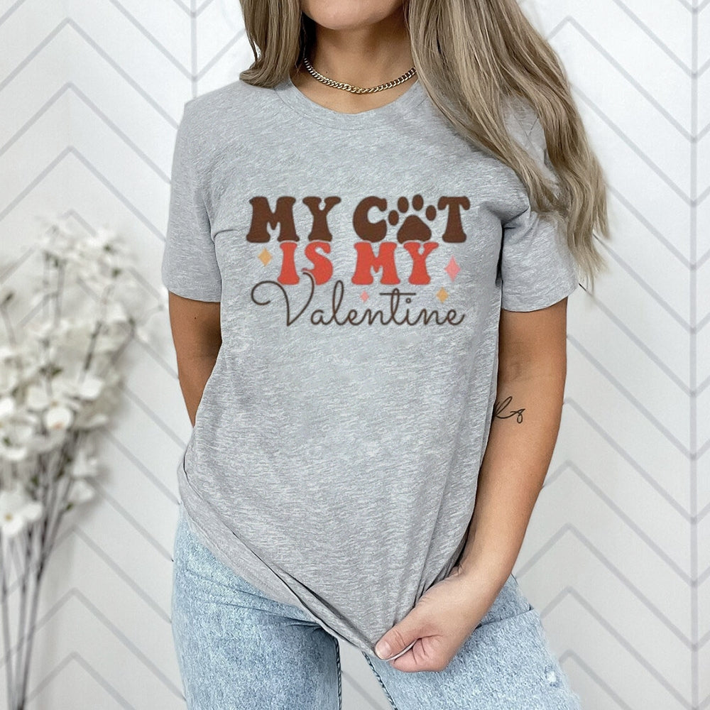 Women My Cat Is My Valentine's Day Print Graphic T-shirt