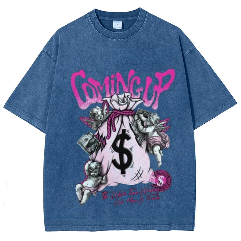 Women Washed Vintage Money Graphic T-shirt