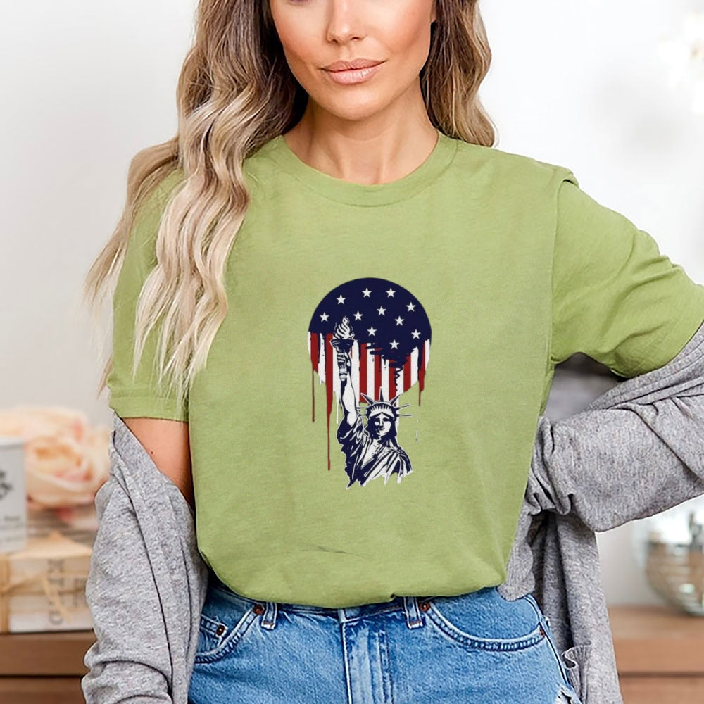 Women Independence Day Freedom Flag Print T-shirt