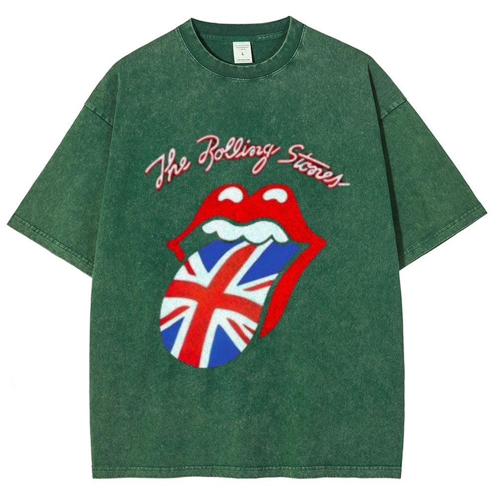 Unisex Vintage The Rolling Stone Rock Band Print Short Sleeve Casual Graphic Washed T-shirt