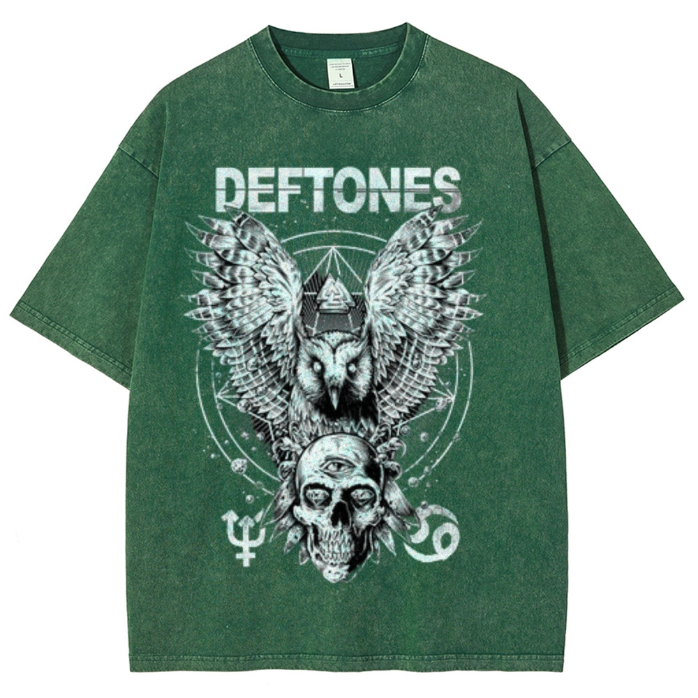 Unisex Vintage The Deftones Rock Band Print Short Sleeve Casual Graphic Washed T-shirt