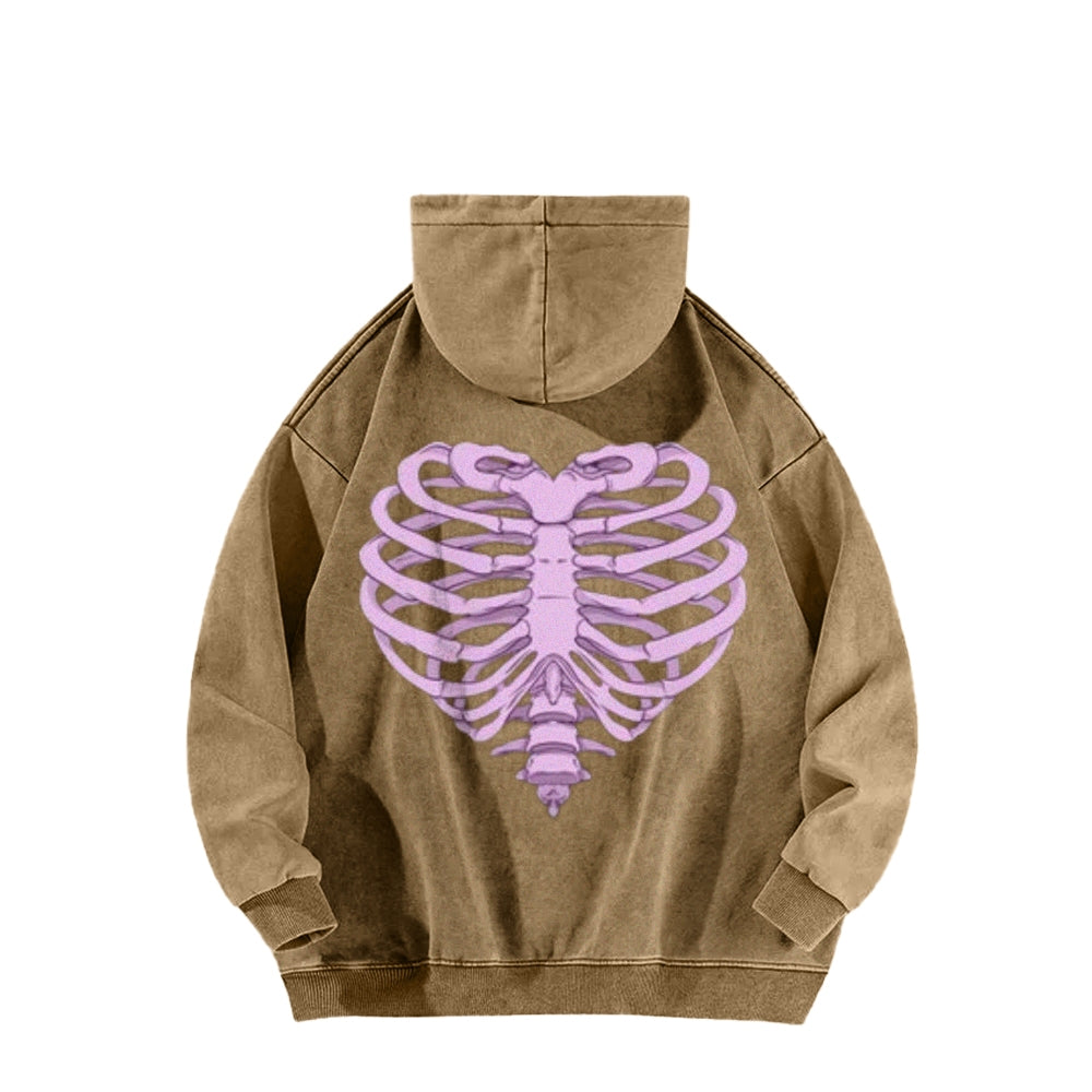 Mens Vintage Pink Heart Skeleton Print Hoodies